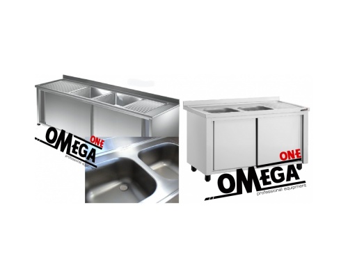 Commercial Stainless Steel Double Bowls Sink -Sliding Doors