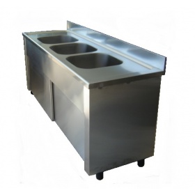 Commercial Sainless Steel Three Bowls Sink -Sliding Doors