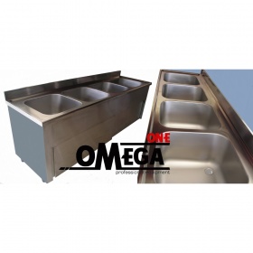 Commercial Sainless Steel Four Bowls Sink -Sliding Doors