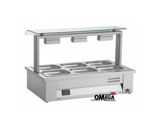 Electric 3 x 1/1 GN Bain Marie -Wet Heat -Single Sneeze Guard dim. 1080x630x710 mm