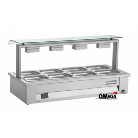 Electric 4 x 1/1 GN Bain Marie -Wet Heat -Single Sneeze Guard dim. 1410x630x710 mm