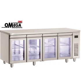Kühltisch ohne Aggregat 4 Öffnung Glastür Abmessungen: 1990x700x870 mm PNN9999GL