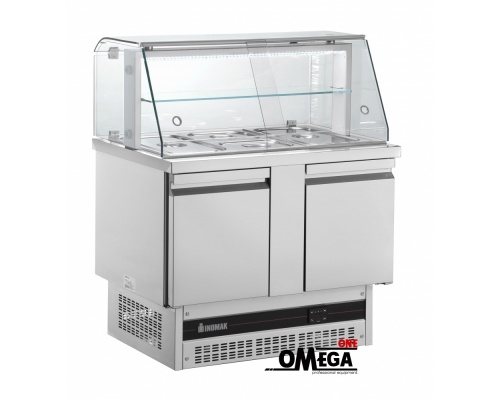 Kühltisch Pizza-Saladette mit Glasaufbau außen 1080x700x1300 mm 