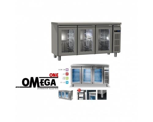 Kühltisch ohne Aggregat mit 3 Glastüren maße 1820x700x865 mm Serie 70 