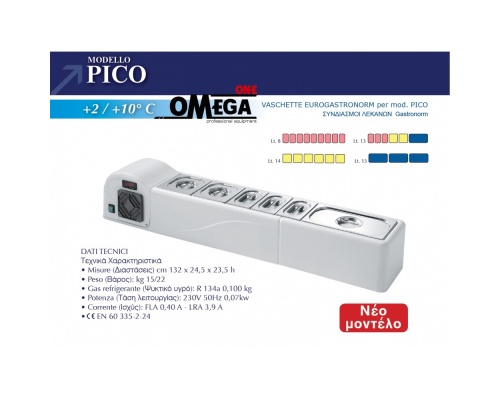 Tisch-Kühlvitrine/Salatbar Pizzakühlaufsätze Größe 1320x245x235 mm mod. PICO