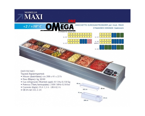 Tisch-Kühlvitrine/Salatbar Pizzakühlaufsätze Größe 2080x410x220 mm mod. MAXI