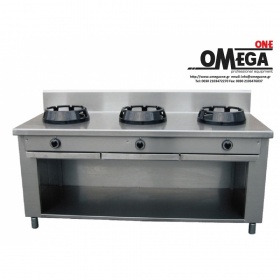 Gas Wok Cooker 3 Burners Wok (on open cabinet)