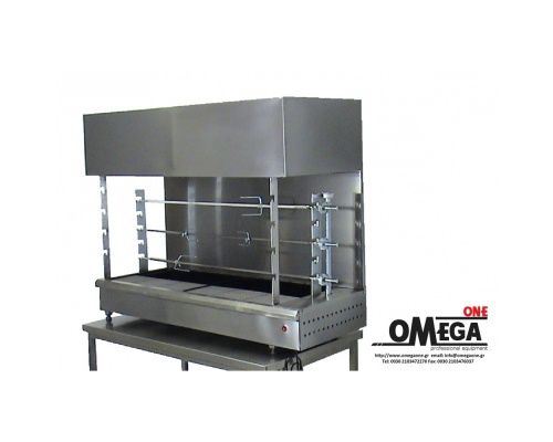 Charcoal chargrill with rotating spits - 3 Spits - without base with Hood Extraction Exhaust Canopy