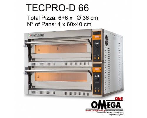 Ηλεκτρικός Διπλός Φούρνος Πίτσας (6+6 Πίτσες x ‎Ø 36 cm) Θερμοκρασία 450°C TECPRO-D 66 