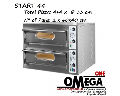 Ηλεκτρικός Διπλός Φούρνος Πίτσας (4+4 Πίτσες x ‎Ø 33 cm) Θερμοκρασία 500°C Start 44