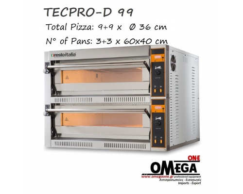 Ηλεκτρικός Διπλός Φούρνος Πίτσας (9+9 Πίτσες x ‎Ø 36 cm) Θερμοκρασία 450°C TECPRO-D 99 
