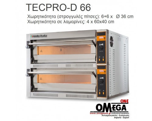 Ηλεκτρικός Διπλός Φούρνος Πίτσας (6+6 Πίτσες x ‎Ø 36 cm) Θερμοκρασία 450°C TECPRO-D 66 