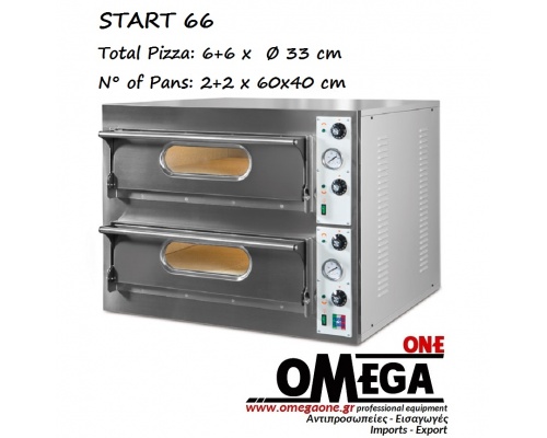 Ηλεκτρικός Διπλός Φούρνος Πίτσας (6+6 Πίτσες x ‎Ø 33 cm) Θερμοκρασία 500°C Start 66