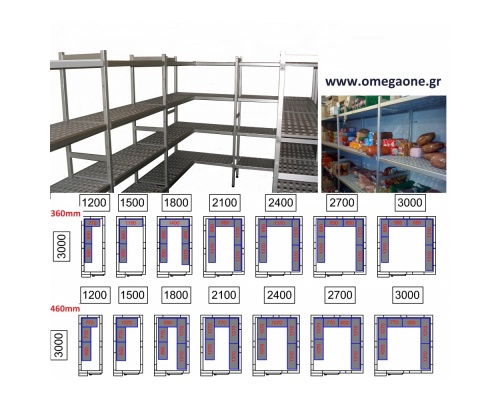 Ραφιέρες με 4 Ράφια Συναρμολογούμενες Ψυγείων Πάνελ μήκους 3000mm /M120
