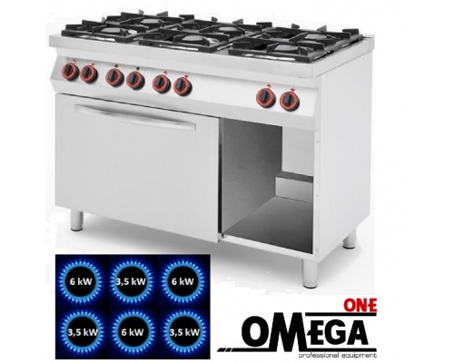 6 Burner Gas Stove with Static Gas Oven GN 1/1 + Gas Grill