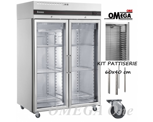 Double Glass Doors Upright Freezer with 4 Castors 1432 Ltr