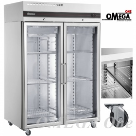 Double Glass Doors Upright Freezer with 4 Castors 1432 Ltr