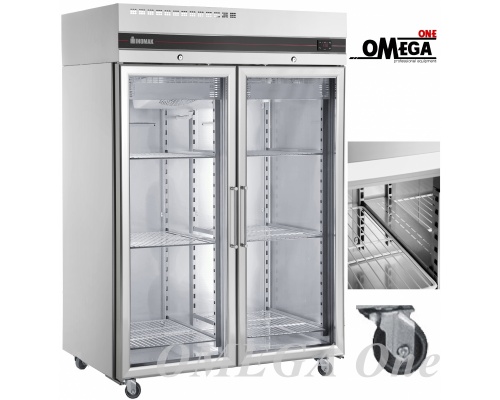 Gewerbekühlschrank mit 2 Öffnung Glastüren und 4 Räder 1432 Ltr  