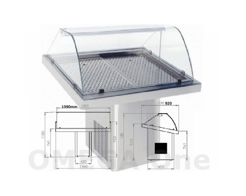 Refrigerated Fish Display Counter with castors 1440x900x1200 mm