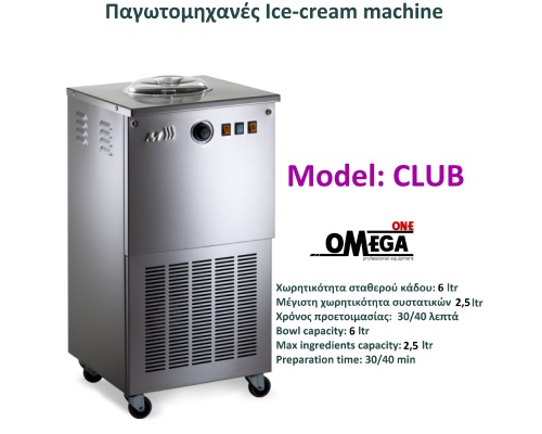 Μηχανή Παγωτού παραγωγής 6 λίτρων Επιδαπέδια Εισαγωγής OMEGA One