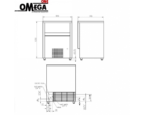 Παγομηχανή 130kg/24ωρο = 7.222 παγάκια με Αποθήκη 75kg = 4.167 παγάκια | Ψεκασμού Αερόψυκτη