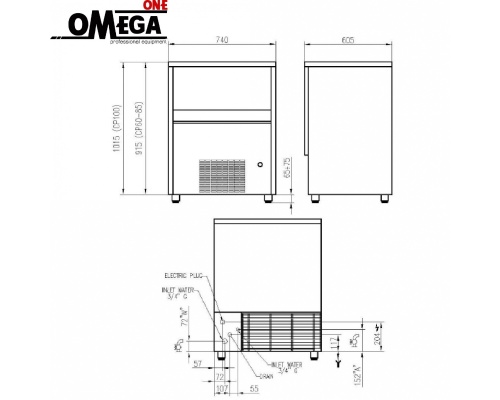 Παγομηχανή 60kg/24ωρο = 3.333 παγάκια με Αποθήκη 40kg = 2.222 παγάκια | Ψεκασμού Αερόψυκτη