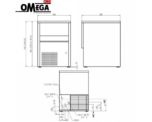 Παγομηχανή 45kg/24ωρο = 2.500 παγάκια με Αποθήκη 15kg = 833 παγάκια | Ψεκασμού Αερόψυκτη