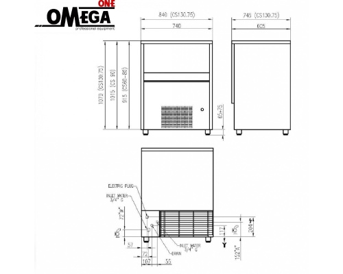 Παγομηχανή 130kg = 3.611 παγάκια με Αποθήκη 75kg = 2.083 παγάκια | Ψεκασμού Αερόψυκτη