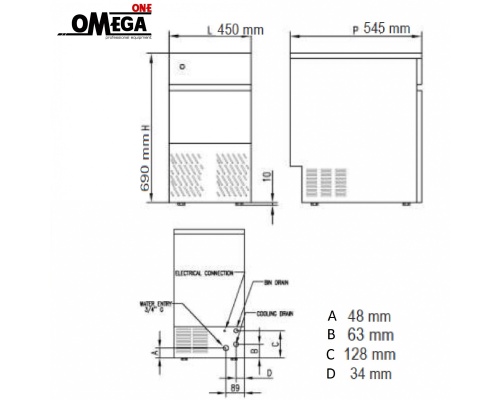 Παγομηχανή 35kg = 2.058 παγάκια με τρύπα Αποθήκη 12kg = 705 παγάκια | Ψεκασμού Αερόψυκτη