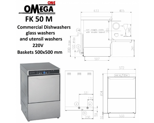 Commercial Dishwashers, glass washers and utensil washers 220V Baskets 500x500 mm