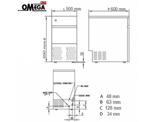 Hollow Ice Cube Makers 45kg/24hr = 2.647 Storage bin 16kg = 941 hollow cube