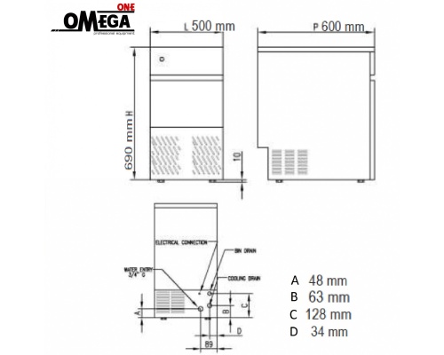 Παγομηχανή 45kg = 2.647 παγάκια με τρύπα Αποθήκη 16kg = 941 παγάκια | Ψεκασμού Αερόψυκτη